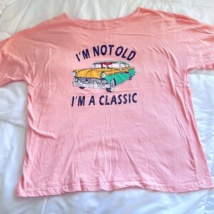 Peach Graphic Tee with Classic Car Print